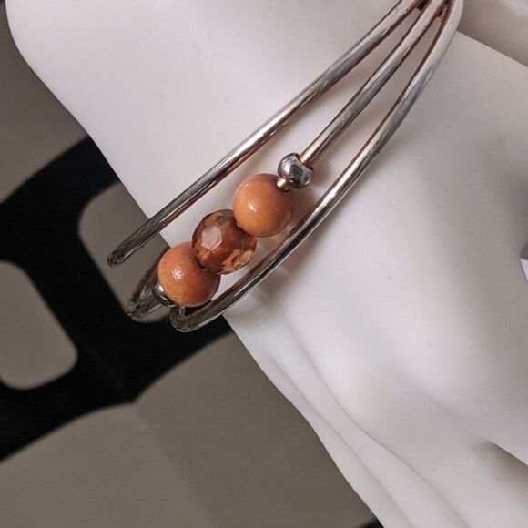 Silvertone cuff bracelet w/beads - Picture 6 of 6